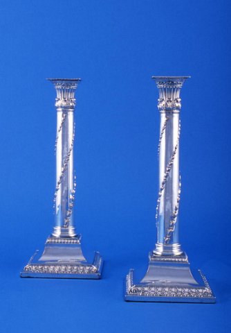 Pair of  Old Sheffield square base Candlesticks - Click to enlarge and for full details.