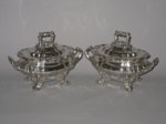 PAIR REGENCY OLD SHEFFIELD PLATE SILVER SAUCE TUREENS. - Click to enlarge and for full details.