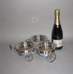 A RARE  OLD SHEFFIELD PLATE SILVER TRIPLE DECANTER TROLLEY, GEORGE IV, CIRCA 1825 - Click to enlarge and for full details.