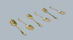 A RARE SET OF SIX GEORGE II SILVER GILT TABLE SPOONS. By John Jacobs, London 1745. - Click to enlarge and for full details.