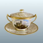 ​A FINE FLIGHT BARR & BARR WORCESTER PORCELAIN TWO HANDLED CUP, COVER AND STAND. CIRCA 1820. - Click to enlarge and for full details.